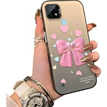 Ucuc Realme C21 Uyumlu Telefon Kılıfı Estetik Kurdele Deseni Akrilik Sert Arka Silikon Kenar Lens Korumalı Darbe Koruma