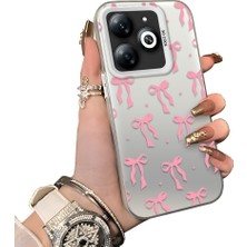 Ucuc Infinix Hot 40I Uyumlu Telefon Kılıfı Estetik Kurdele Deseni Akrilik Sert Arka Silikon Kenar Lens Korumalı Darbe Koruma