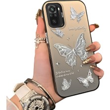 Ucuc Redmi Note 10S Uyumlu Akrilik Sert Arka Telefon Kılıfı Yan Silikon Darbe Önleyici Lens Korumalı Sevgili Kelebek Desenli  Kapak