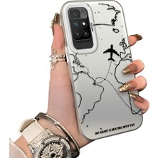 Ucuc Redmi 10 Uyumlu Telefon Kılıfı Uçak Deseni Akrilik Sert Arka Silikon Kenar Lens Korumalı Darbe Koruma