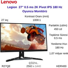 Lenovo Legion  27" 0.5 Ms 2k Pivot IPS 180 Hz Oyuncu Monitörü