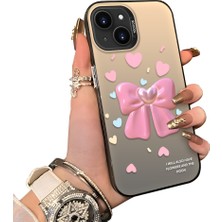 Ucuc iPhone 15 Uyumlu Telefon Kılıfı Estetik Kurdele Deseni Akrilik Sert Arka Silikon Kenar Lens Korumalı Darbe Koruma