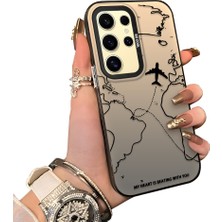 Ucuc Samsung Galaxy S24 Ultra Uyumlu Telefon Kılıfı Uçak Deseni Akrilik Sert Arka Silikon Kenar Lens Korumalı Darbe Koruma