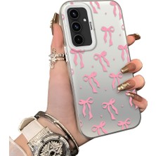 Ucuc Samsung Galaxy A54 Uyumlu Telefon Kılıfı Estetik Kurdele Deseni Akrilik Sert Arka Silikon Kenar Lens Korumalı Darbe Koruma