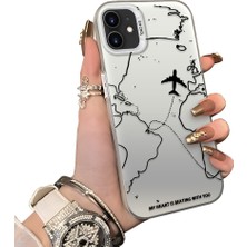 Ucuc iPhone 12 Uyumlu Telefon Kılıfı Uçak Deseni Akrilik Sert Arka Silikon Kenar Lens Korumalı Darbe Koruma