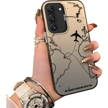 Ucuc Samsung Galaxy S22 Uyumlu Telefon Kılıfı Uçak Deseni Akrilik Sert Arka Silikon Kenar Lens Korumalı Darbe Koruma