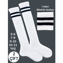 Feyza Design Çift Renkli Çemberli Unisex Çocuk Futbol Halı Saha Maç Çorabı Tozluk