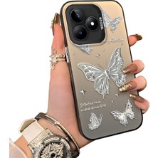 Ucuc Realme Note 50 Uyumlu Akrilik Sert Arka Telefon Kılıfı Yan Silikon Darbe Önleyici Lens Korumalı Sevgili Kelebek Desenli  Kapak