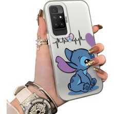 Ucuc Redmi 10 Uyumlu Telefon Kılıfı Stitch Desenli Akrilik Sert Arka Silikon Kenar Lens Korumalı Darbe Koruma