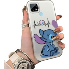 Ucuc Realme C21 Uyumlu Telefon Kılıfı Stitch Desenli Akrilik Sert Arka Silikon Kenar Lens Korumalı Darbe Koruma