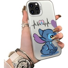 Ucuc iPhone 15 Pro Uyumlu Telefon Kılıfı Stitch Desenli Akrilik Sert Arka Silikon Kenar Lens Korumalı Darbe Koruma