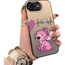 Ucuc iPhone 16E Uyumlu Telefon Kılıfı Stitch Desenli Akrilik Sert Arka Silikon Kenar Lens Korumalı Darbe Koruma