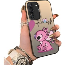 Ucuc Samsung Galaxy S22 Uyumlu Telefon Kılıfı Stitch Desenli Akrilik Sert Arka Silikon Kenar Lens Korumalı Darbe Koruma
