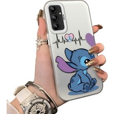Ucuc Samsung Galaxy A14 Uyumlu Telefon Kılıfı Stitch Desenli Akrilik Sert Arka Silikon Kenar Lens Korumalı Darbe Koruma