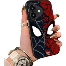 Ucuc iPhone 16 Uyumlu Telefon Kılıfı Spider-Man Desenli Akrilik Sert Arka Silikon Kenar Lens Korumalı Darbe Koruma