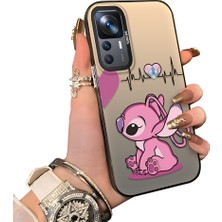 Ucuc Mi 12T Uyumlu Telefon Kılıfı Stitch Desenli Akrilik Sert Arka Silikon Kenar Lens Korumalı Darbe Koruma