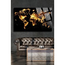 PremiumPort Işıklı Dünya Haritası Lüks Cam Tablo, Ev ve Ofis Dekorasyonu