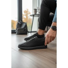 Enoch Erkek Günlük Spor Ayakkabı Tam Siyah Kapitone Desenli Sneaker Rahat Ofis ve Yürüyüş Modeli