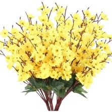 PremiumPort 3 Adet Sarı Bahar Dallı Çiçekli Saksi Vazo Dekor Seti