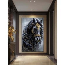PremiumPort Şık Siyah At Kanvas Tablo, Ev ve Ofis Dekoru Için Güzel Bir Seçim