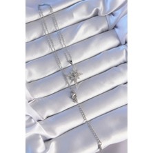 316L Çelik Gümüş Renk Zirkon Taşlı Kutup Yıldızı Model Kolye - Bamido