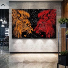 PremiumPort Sarı Kırmızı Aslan Silüeti Yatay Kanvas Tablo Modern Dekorasyon