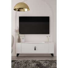 Demonte Decor 1374DD Retro-64 Tv Sehpası Beyaz-Siyah Gümüş