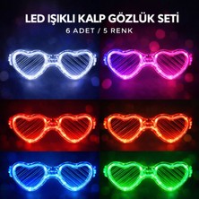 Vice Avm LED Işıklı Kalp Glow Pilli Parti Gözlüğü – 6 Adet / 5 Renk Set (4915)