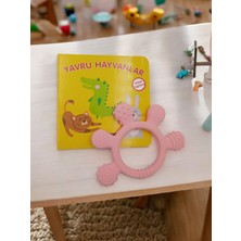 Feyza Design Renkli Silikon Bebek Diş Kaşıyıcı ve Iki Dilde Hayvanlar Öğrenme Kitabı