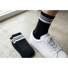 Orbit 3'lü Set Old School Çizgili Kolej Çorap - Unisex Pamuklu Siyah-Beyaz Çizgilli Tenis Spor Soket
