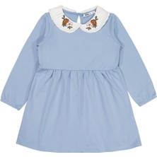 Civil Girls Yakası Nakışlı 6-9 Yaş Elbise - Mavi 7-8 Yaş