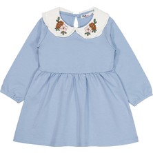 Civil Girls Yakası Nakışlı 2-5 Yaş Elbise - Mavi 3-4 Yaş