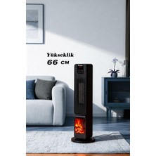 Hoogar German OLED Siyah Series Şömineli Ekran Dijital Göstergeli Fanlı Kule Tipi Seramik Isıtıcı Uzaktan Kumandalı