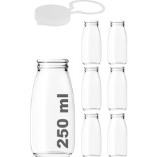 Afracam 250 ml Şeffaf Süt, Ayran, Su, Limonata Şişesi 250 cc Askılı Kapaklı Cam Şişe 6 Adet