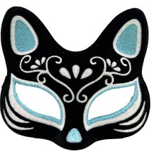 Siyah Süet Gümüş Mavi Simli Kedi Maskesi