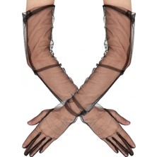 MiraLive Uzun Boy Likralı Siyah Yetişkin Mega Tül Eldiven