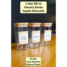 Color House 3 Adet 300 ml Vakumlu Bambu Kapaklı Baharatlık Cam Borosilikat