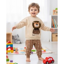Ege Bebek Erkek Çocuk Yeleli Aslan Nakışlı, Çizgili Pantalonlu 2-3-4-5 Yaş Pamuklu Şık Alt Üst Çocuk Takımı