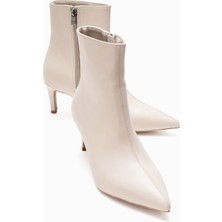 Luvi Noya Bej Cilt Sivri Burun Kadın Ince Topuklu Bot