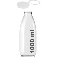 Afracam 1000 ml Şeffaf Sürahi, Karaf, Süt, Ayran, Su, Limonata Şişesi 1000 cc Askılı Kapaklı Cam Şişe 1 Adet
