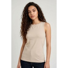 Tommy Life Bej Slim Fit Basic O Yaka Sıfır Kol Kadın Atlet - 97313