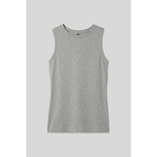 Tommy Life Gri Melanj Slim Fit Basic O Yaka Sıfır Kol Kadın Atlet - 97313
