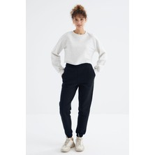 Tommy Life Lacivert Yüksek Bel Şardonlu 3 İplik Pamuklu Basic Kadın Eşofman Alt - 94624