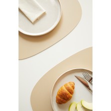 Home Wave 2 Adet Bej/Taş Suni Deri Sofra Sunum Tabak Altlığı Supla Amerikan Servisi 45x36 cm