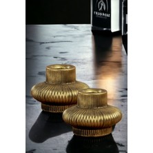 PremiumPort Şamdan Mumluk Çiftli Dekoratif Altın Eskitme Tasarım