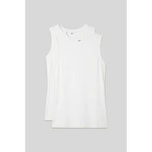 TOMMY LIFE Slim Fit Basic O Yaka 2li Paket Beyaz Kadın Atlet - 97313