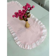 PremiumPort Şık 100% Pamuk Fisto Fırfırlı Oval Runner 40X110, Zarif ve Dekoratif Tasarım