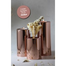 PremiumPort 3'lü Bakır Krom Parlak Tealight Mumluk Seti, Şık Dekoratif Aksesuar