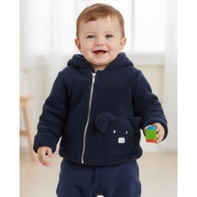 Ege Bebek Erkek Bebek 1-2-3 Yaş, Ayıcık Nakışlı, Fermuar Detaylı Kuzu Hırka, Ceket, Polar Hırka Ceket