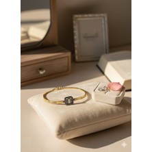 Papatya Silver 925 Ayar Italyan Kişiye Özel Baget Elmas Bileklik.rose.gold.rodaj